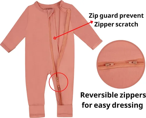 Vista 4 de GUISBY Pijama de bambú sin pies para bebé con mitones, manga larga con cremallera, se adapta cómodamente a los que duermen, paquete de 4