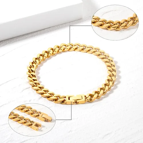 Vista 2 de Pulsera de eslabones cubanos de acero inoxidable de 0.315 pulgadas para hombresmujeresniños, platachapado en oro de 18 quilates, 789 pulgadas