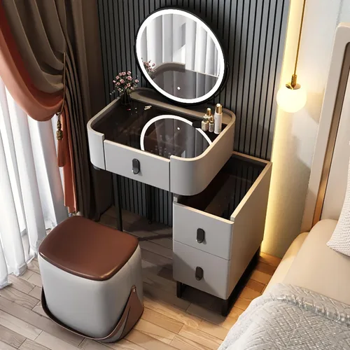 Vista 8 de Vanity Desk with Mirror and Drawers, White Vanity with Mirror, Wooden Makeup Desk for Bedroom Dressing Room, with Adjustable Brightness Mirror,Dark