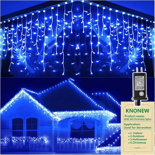Vista 28 de Guirnalda de 400 luces LED con 75 gotas, de 33 pies, 8 modos de funcionamiento, de alambre transparente para decoración al aire libre, 400 modos