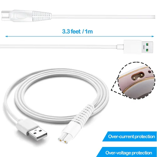 Vista 6 de Cable de carga de repuesto para afeitadora de piernas impecables, paquete de 2 cables de alimentación eléctrica, cable de carga para acabado