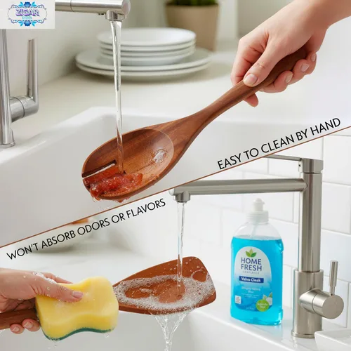 Vista 3 de Cucharas de madera para cocinar, utensilios de madera de teca de 6 piezas, juego de utensilios de cocina duraderos resistentes al calor, sin