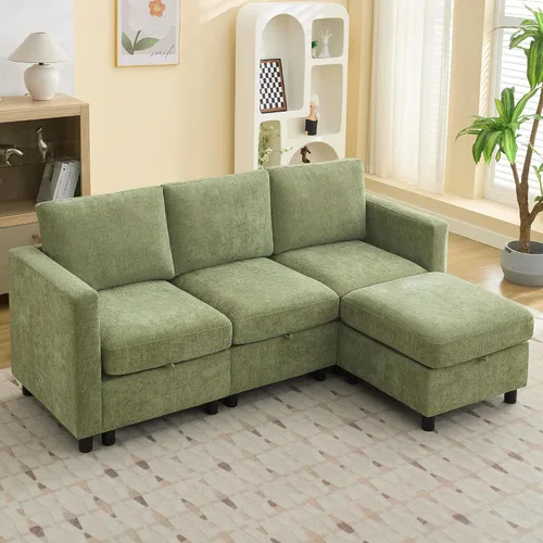 Vista 61 de WUTUTUEE Sofá seccional modular en forma de L de 83" con almacenamiento y otomano móvil, sofá convertible de 4 asientos reversible chaise de Beige