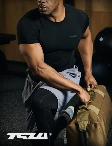 Vista 3 de TSLA - Paquetes de 1 o 3 camisetas de compresión para hombre, FPU 50+, de secado rápido, de manga corta, camiseta de entrenamiento atlético