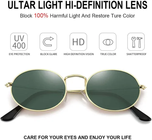 Vista 3 de Dollger Gafas de sol ovaladas para mujer, con marco de metal, antirreflejantes, gafas retro unisex