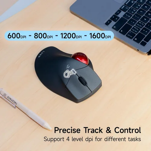 Vista 5 de SANWA Ratón ergonómico inalámbrico 2.4G, ratón óptico Rollerball, botones silenciosos programables, Trackball de 1.575 pulgadas, 600/800/1200/1600