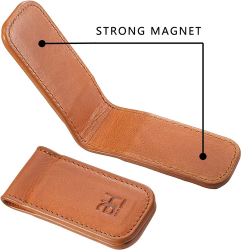 Vista 19 de Soporte magnético delgado para tarjetas de visita de cuero genuino para hombres, Negro -, Slim