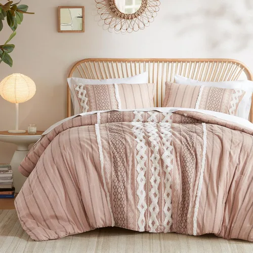 Vista 16 de INK+IVY Edredón para cama tamaño Queen, chenilla con mechones, juego de edredón de algodón transpirable Queen, edredón bohemio moderno para todas