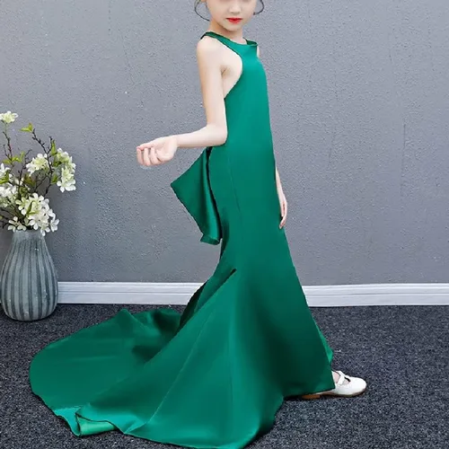 Vista 4 de LEPSJGC - Vestidos para niñas, disfraz de fiesta, vestido largo verde sirena, ropa formal de graduación (color verde, talla 4T)