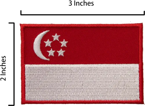 Vista 2 de A-ONE -Parche bordado de la bandera nacional de Singapur + Pin de metal de Singapur en bolsas, banderas del país del mundo Pinbadges NO.079A rojo