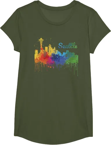 Vista 51 de Seattle Washington Skyline Watercolor Souvenir Seattle Camiseta, Negro