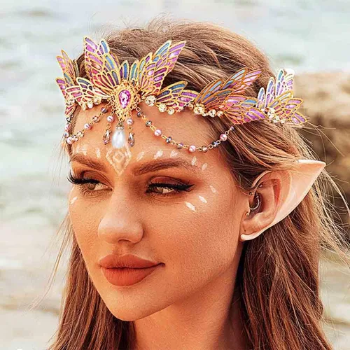 Vista 3 de Yean Tiaras de mariposa púrpura corona de hadas disfraz de hadas para mujer