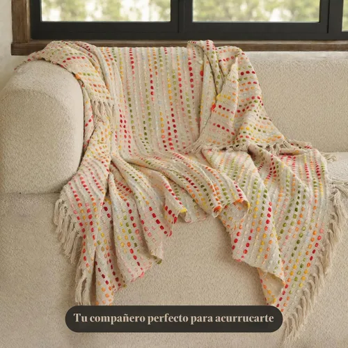 Vista 4 de THE ART BOX - Manta de algodón tejida a mano multicolor, manta turca, hecha a mano de algodón puro, colcha de sofá, peso ligero de verano, regalo