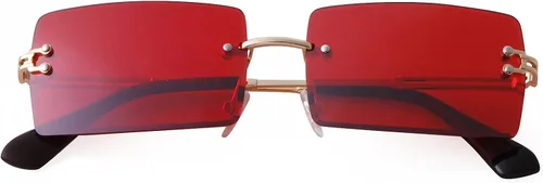 Vista 6 de SORVINO Lentes de sol rectangulares sin montura para mujeres y hombres, a la moda, color rosa, azul, lentes tintados sin marco