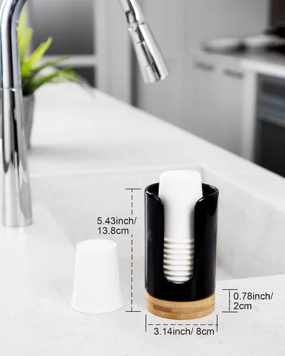 Vista 5 de Dispensador de tazas de baño de cerámica, soporte desechable de papel y plástico de 3 a 5 onzas, dispensador de tazas de enjuague bucal para baño