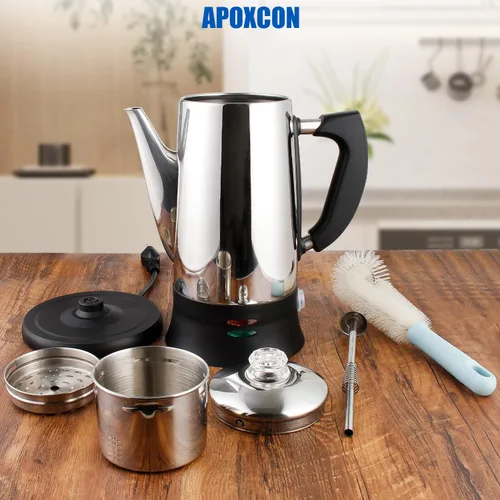 Vista 2 de APOXCON Cafetera eléctrica de acero inoxidable con perilla de progreso de cerveza transparente resistente al calor, mantiene el calor y sirve Acero