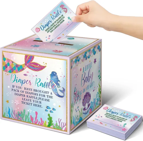 Vista 10 de Teling 51 boletos para rifas de pañales con caja de tarjetas, decoración de baby shower, caja de revelación de género para fiesta de rifas