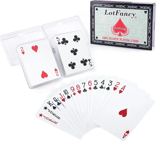 Vista 11 de LotFancy Tarjetas de juego de plástico, 2 barajas, tarjetas de póquer negras frescas con fundas de plástico, impermeables, índice estándar