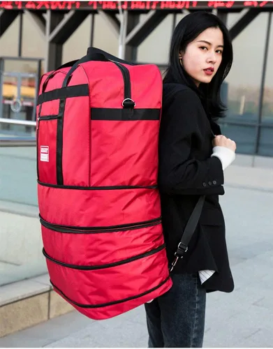 Vista 7 de Radefasun Bolsa de viaje expandible de Oxford con ruedas, impermeable, ligera, plegable, para viajar, Rojo