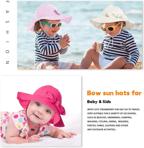 Vista 49 de Sombrero de sol para bebé niña con UPF 50+ sombrero de playa ajustable para exteriores con ala ancha