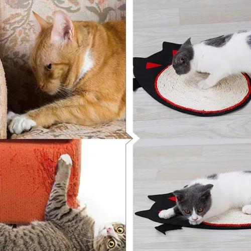 Vista 6 de Alipis Pet Supplies - Tapete rascador para gatos, tapete rascador para gatos en forma de murciélago de Halloween, tapete de sisal, juguete de garra