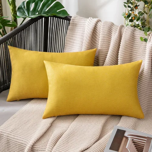 Vista 98 de MIULEE - Paquete de 2 fundas de almohada decorativas para exteriores, impermeables, sólidas, de imitación de lino, para jardín, casa de campo, Azul