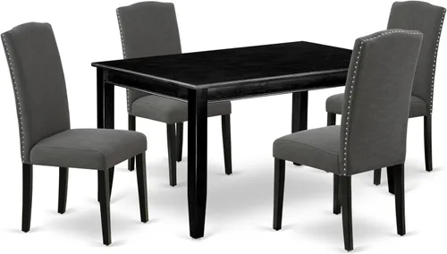 Vista 13 de East West Furniture DUEN5-MAH-66 - Juego de mesa de comedor de 5 piezas para 4 personas, incluye una mesa de cocina rectangular y 4 sillas