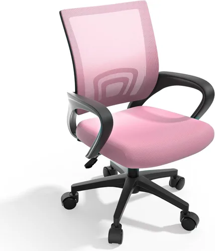 Vista 13 de Magshion Silla de oficina, silla ergonómica de escritorio de malla con respaldo medio, silla de computadora con ruedas con soporte lumbar y cómodos