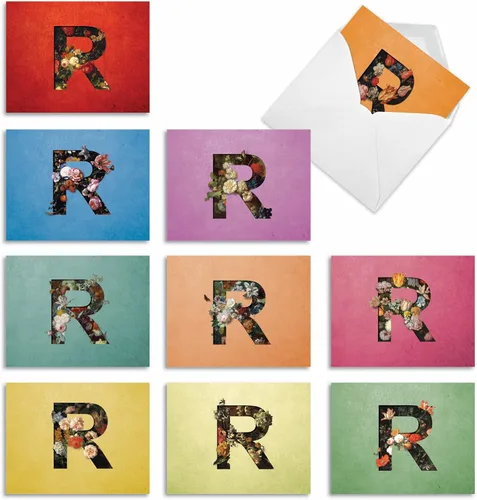Vista 9 de The Best Card Company - 10 tarjetas de notas en blanco surtidas de letra B inicial, papelería personal con monograma floral con sobres, caja a