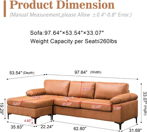 Vista 2 de HOOOWOOO Sofá modular de 97 pulgadas, moderno en forma de L, con diván reversible izquierdo y derecho para sala de estar pequeña, apartamento