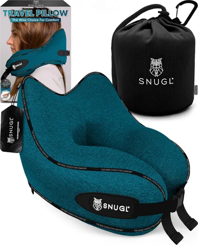 Vista 11 de SNUGL Almohada de viaje – Almohadas de espuma viscoelástica – Almohada para el cuello para avión con bolsa de transporte y clip – Almohadas de apoyo
