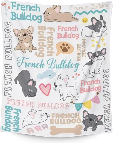 Vista 15 de Regalos de bulldog francés para niños, 30 x 40 pulgadas, mantas de bulldog francés tamaño regazo, mantas suaves y peludas con temática de perros