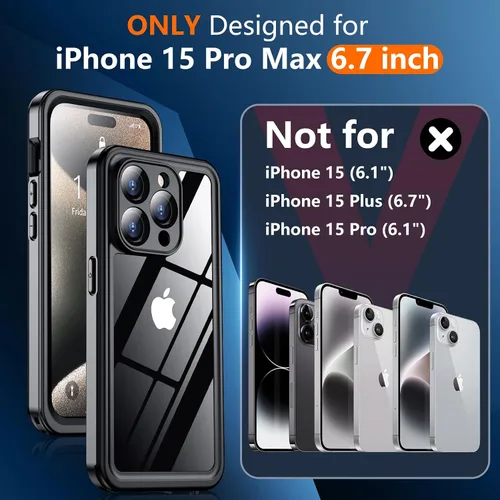 Vista 7 de Justcool Funda impermeable para iPhone 15 Pro Max [a prueba de caídas militares de 14 pies] [IP68 bajo el agua] protector de pantalla integrado