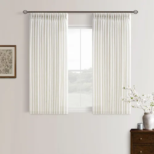 Vista 51 de TWODRAPES Cortinas de Lino Plisadas con Pinza Beige Blancas de 54 Pulgadas de Largo 2 Paneles para Comedor Cocina Dormitorio Plisadas Semi