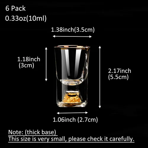 Vista 3 de Juego de 6 vasos de chupito de 0.3 fl oz (0.33 onzas) Shot Cups Decorated with 24K Gold Flakes for Whiskey, Tequila, Vodka, Mini Shot Glass