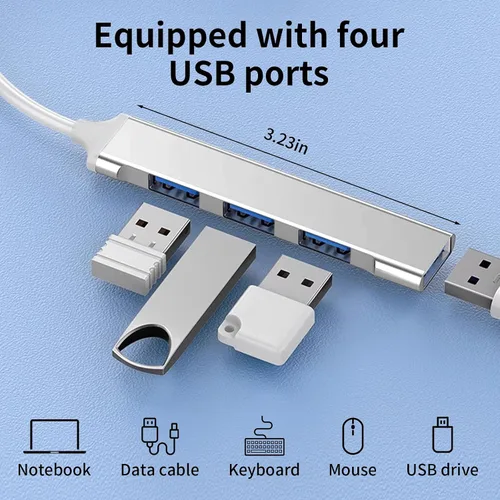 Vista 4 de Hub USB 3.0, concentrador USB de 4 puertos USB Splitter USB expansor para laptop, unidad flash, disco duro, consola, impresora, cámara, teclado