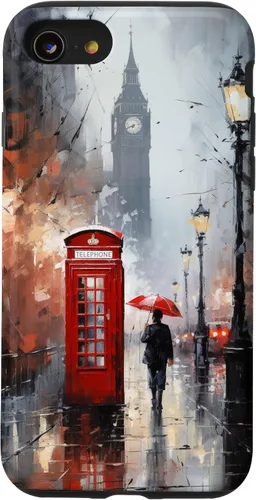 Vista 18 de Funda para iPhone 16 Wet London Iconic Red Phone Booth Clocktower Art Cover Phone Case