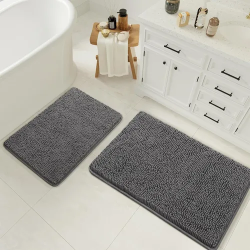 Vista 9 de LOCHAS Juego de 2 alfombras de baño de 17 x 24 pulgadas más 20 x 32 pulgadas de grosor, antideslizantes, alfombra de baño de felpilla suave y Negro