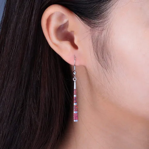 Vista 3 de CiNily Aretes colgantes de ópalo chapados en plata u oro, aretes de barra colgantes de ópalo para mujer, aretes de gemas de 2 18 pulgadas