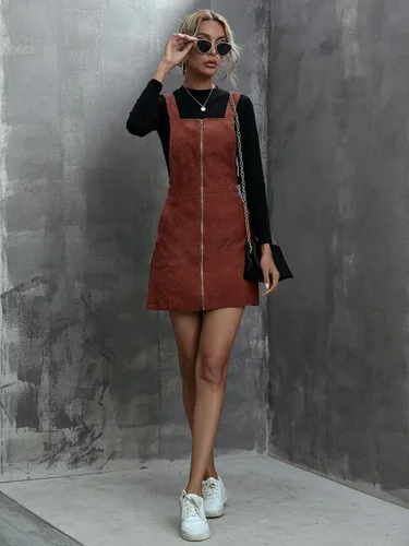 Vista 5 de Verdusa Vestido de pana con cremallera y bolsillos para mujer