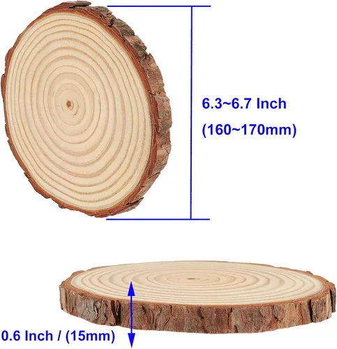 Vista 7 de 12 piezas de rebanadas de madera de 6.3 a 6.7 pulgadas para manualidades, rondas de madera sin terminar con corteza, discos redondos de madera