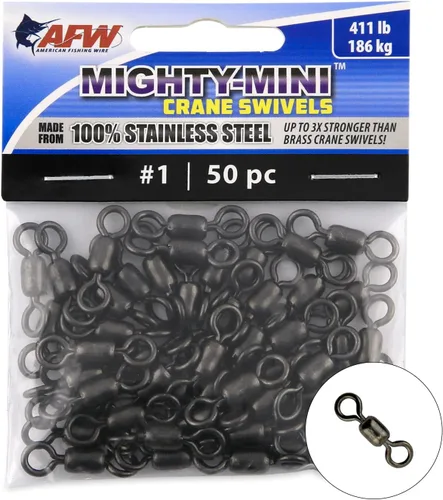 Vista 10 de AFW American Fishing Wire Fishing Swivels - Mighty Mini 100% Stainless Steel Crane Swivels, 3X Stronger Than Brass, for Terminal Tackle Box, Up to