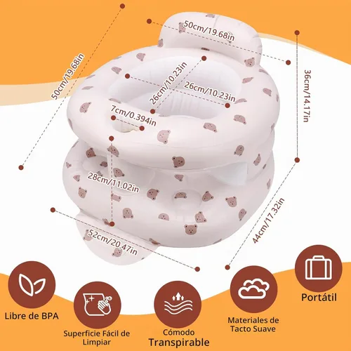 Vista 6 de Asiento de bebé inflable para bebés de 3 meses en adelante, asiento inflable de apoyo para bebé para sentarse, silla de bebé con bomba de aire