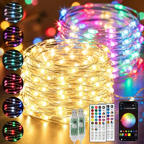 Vista 10 de StarryEver Guirnalda de 100 luces LED de 33 pies, funciona con pilas, paquete de 2 cadenas de luces de 16.5 pies que cambian de color con Varios
