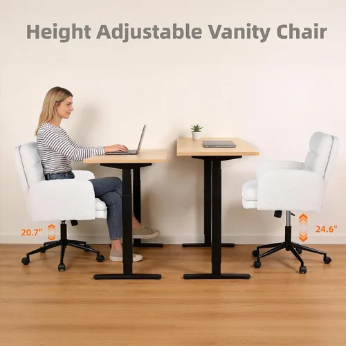 Vista 4 de Youhauchair Silla de escritorio tapizada giratoria para oficina en casa, altura ajustable, respaldo medio, silla moderna de cachemira sintética