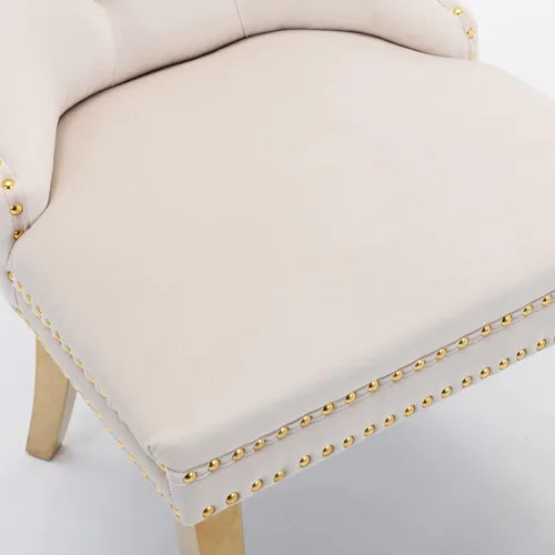 Vista 7 de Juego de 4 mesas de comedor pequeñas de 36 pulgadas, mesa de comedor redonda de vidrio templado y 4 sillas de comedor de terciopelo beige, juego