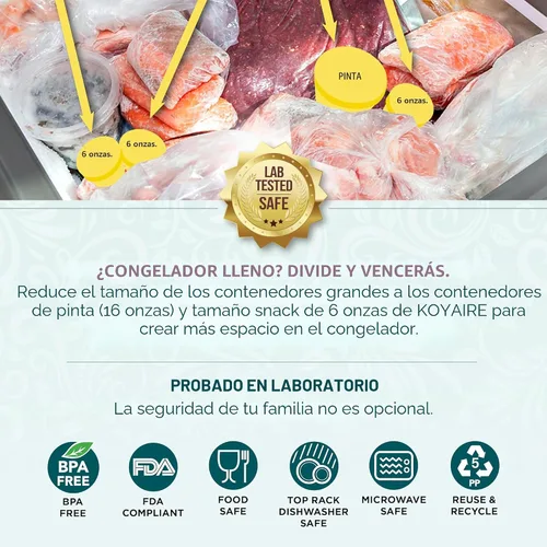Vista 5 de KOYAIRE - Recipientes de helado de pinta para helado casero (16 onzas cada uno / Pack de 4), recipientes de almacenamiento de congelador