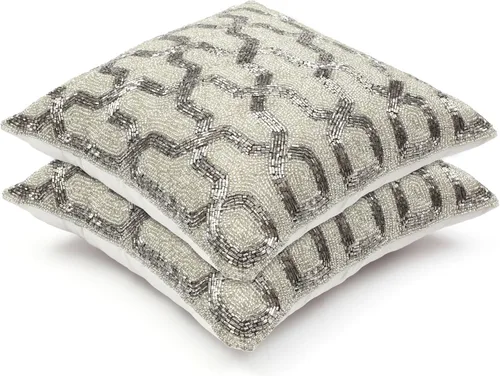 Vista 14 de Lightnpro - Funda de almohada hecha a mano con cuentas doradas, 12 x 12 pulgadas, elegante funda de cojín decorativo de acento para sofá, sillón