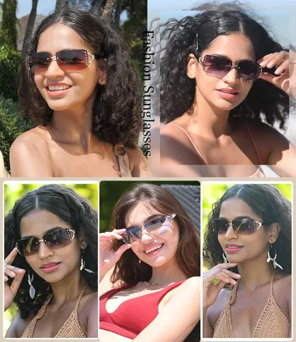 Vista 4 de Dollger Lentes de sol Y2K sin montura para mujeres y hombres, rectangulares, de moda, retro, sin marco, a la moda, envolventes, gafas futuristas