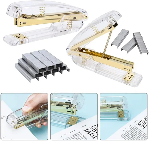 Vista 8 de FIDGET PENCIL - Engrapadora de escritorio dorada con 1000 grapas plateadas, suministros de oficina escolar, accesorio de escritorio (dorado)